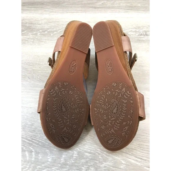 Sofft Verdi Women's Sandal Brown Leather 11 Wedge Ankle Strap Slingback Shoes - Picture 6 of 11